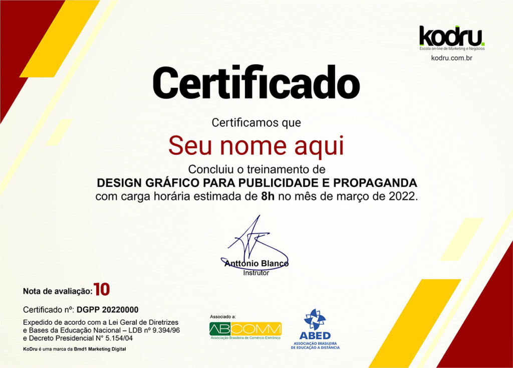 Curso Design Grafico para Publicidade e Propaganda Certificado de Conclusao | Design Gráfico para Publicidade e Propaganda